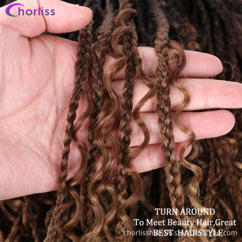 Wholesale Ombre Messy Goddess Boho Braided Bohemian Box Braids With Curls Un-ruly Synthetic Crochet Hair Extension For Woman